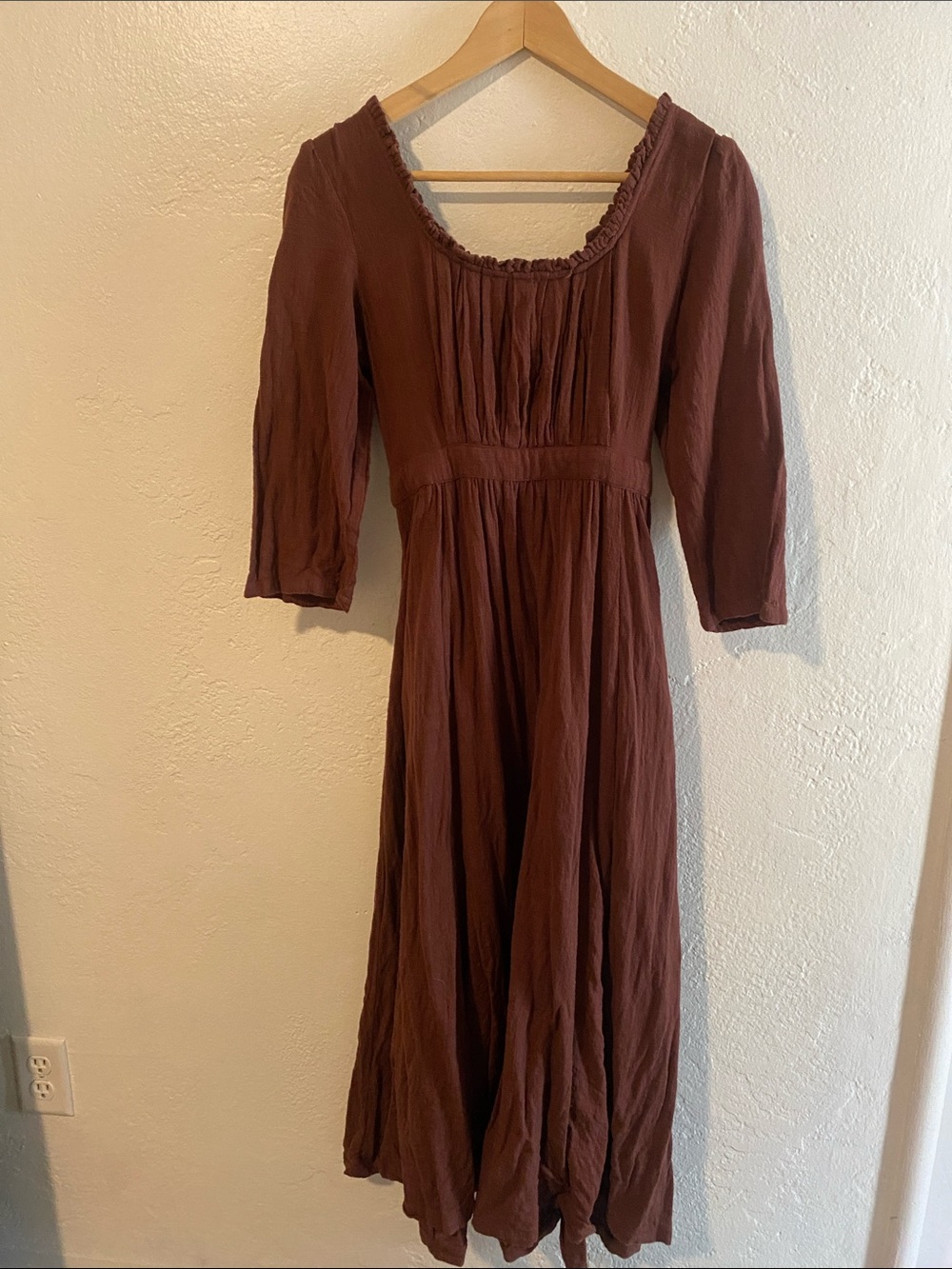 April Cornell Jane Austen Long Maxi Dress in Brown | XS | 100% Cotton